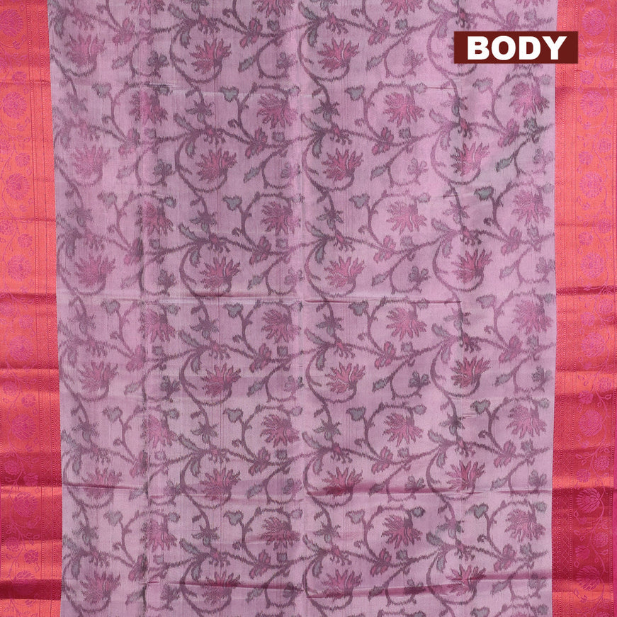 Banarasi semi tussar saree light pink and pink with allover ikat weaves and copper zari woven border