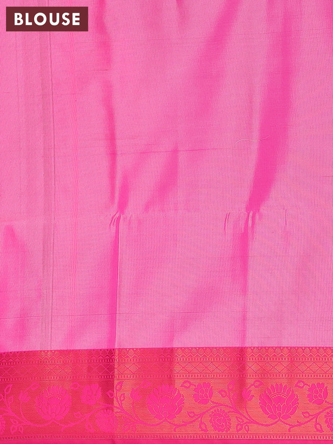 Banarasi semi tussar saree light pink and pink with allover ikat weaves and copper zari woven border