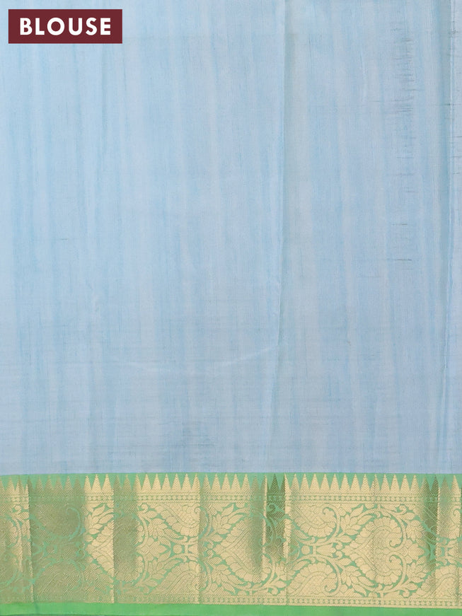 Banarasi semi tussar saree light blue and green with allover ikat weaves and zari woven border