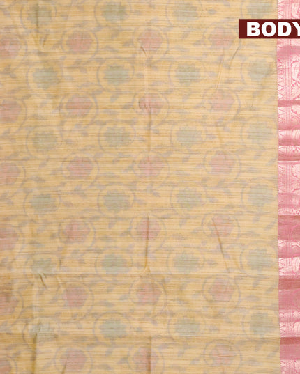 Banarasi semi tussar saree sandal and pink with allover ikat weaves and zari woven border