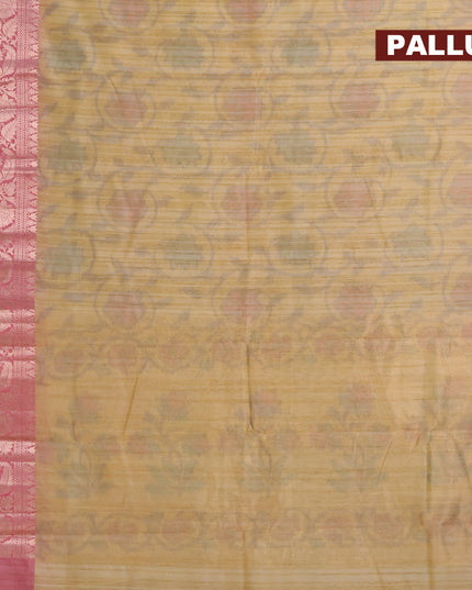 Banarasi semi tussar saree sandal and pink with allover ikat weaves and zari woven border