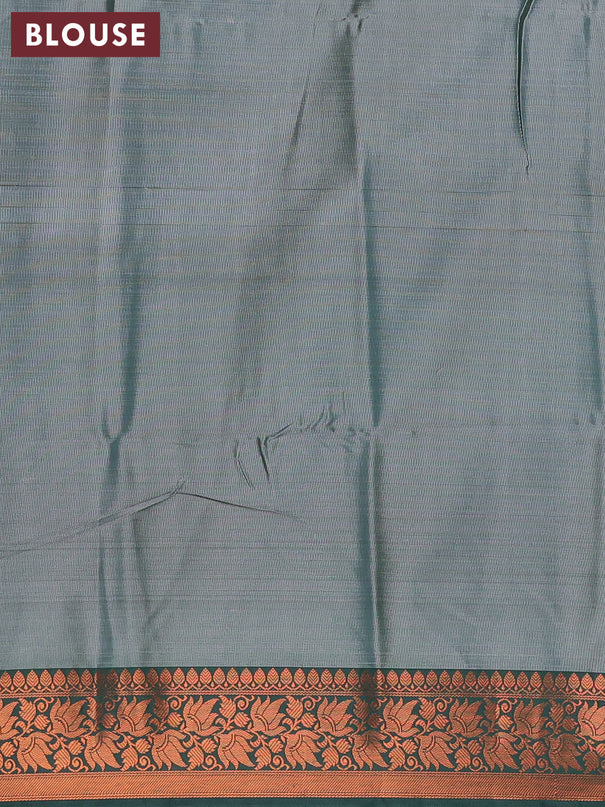 Banarasi semi tussar saree grey and dark green with allover ikat weaves and copper zari woven border