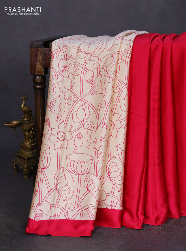 Semi modal partly saree pink with plain body and kalamkari pallu