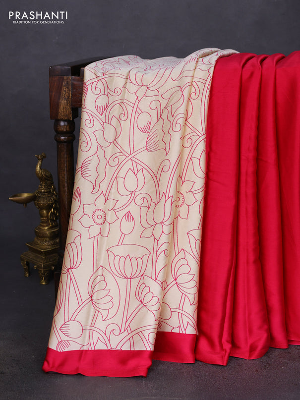 Semi modal partly saree pink with plain body and kalamkari pallu