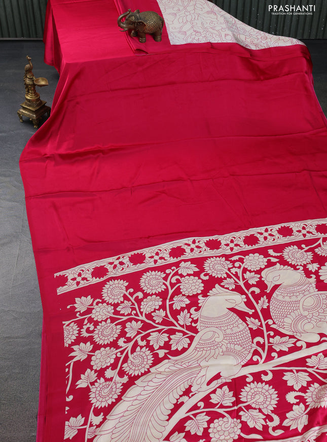 Semi modal partly saree pink with plain body and kalamkari pallu