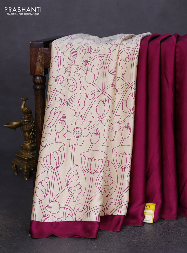 Semi modal partly saree deep purple with plain body and kalamkari pallu