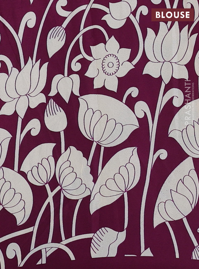 Semi modal partly saree deep purple with plain body and kalamkari pallu