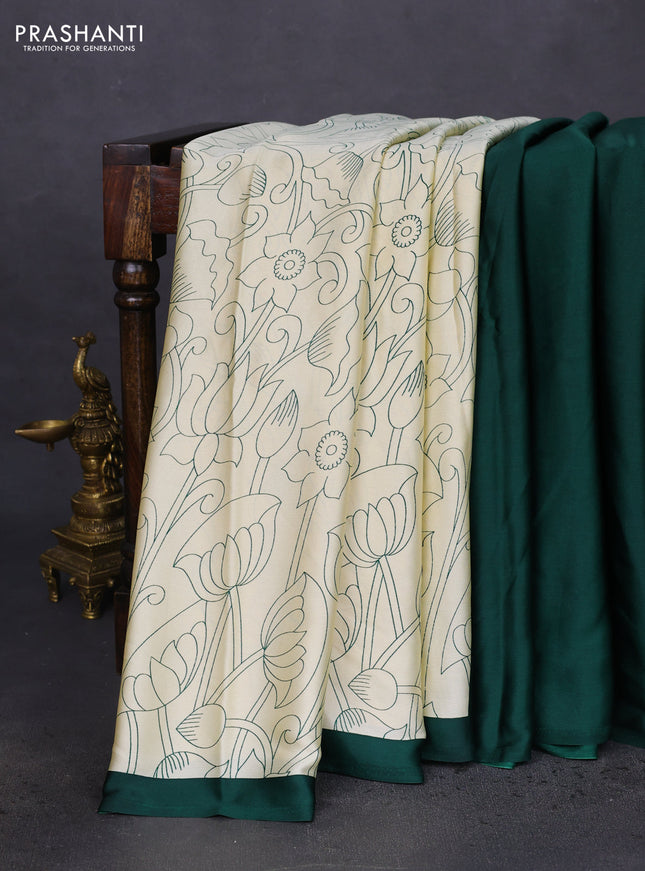 Semi modal partly saree green with plain body and kalamkari pallu