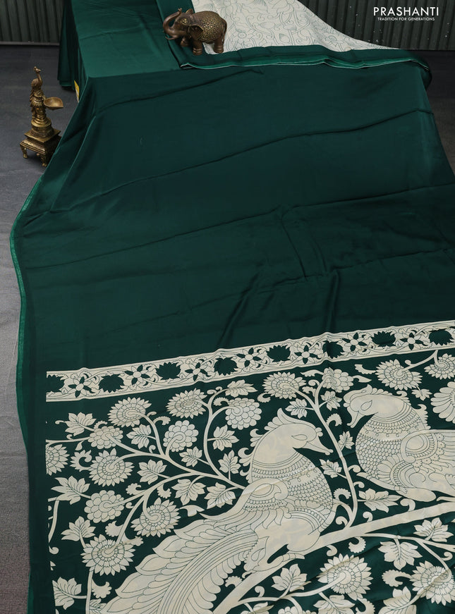 Semi modal partly saree green with plain body and kalamkari pallu