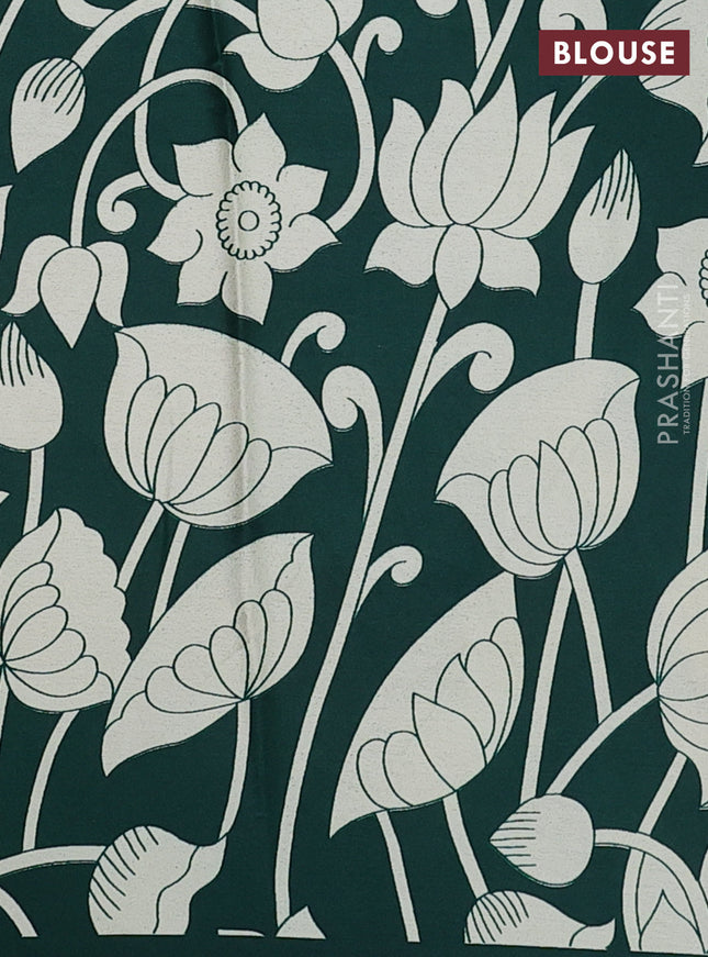 Semi modal partly saree green with plain body and kalamkari pallu