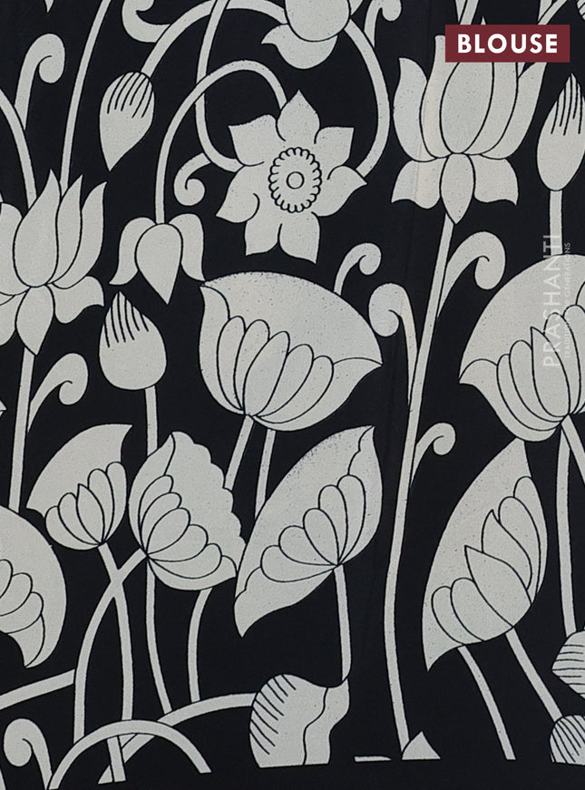 Semi modal partly saree black with plain body and kalamkari pallu