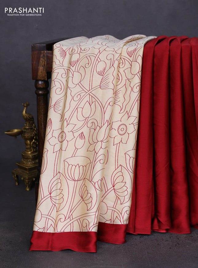 Semi modal partly saree maroon with plain body and kalamkari pallu