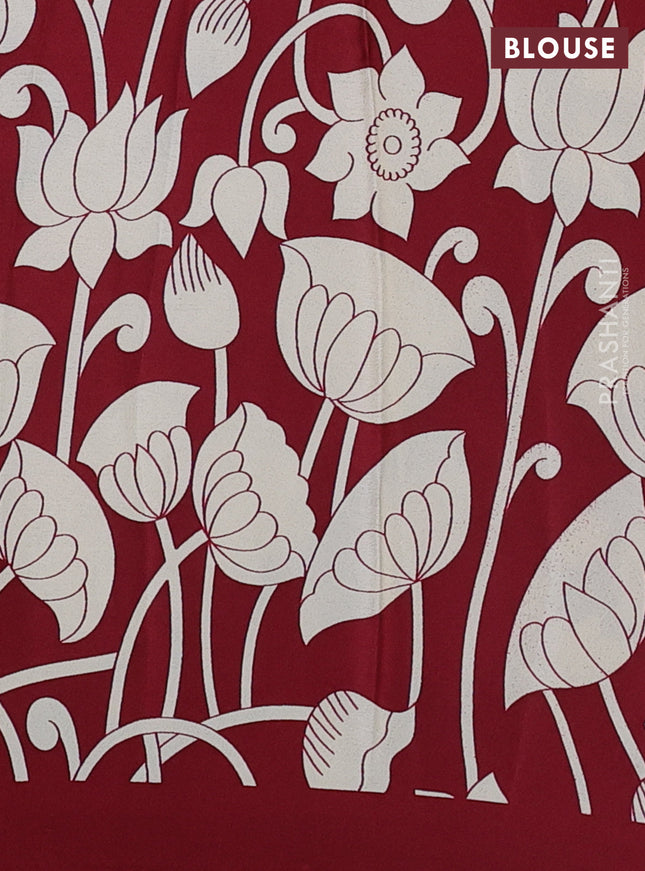 Semi modal partly saree maroon with plain body and kalamkari pallu
