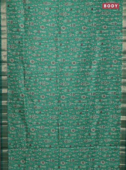 Semi tussar saree green with allover prints & sequin work and zari woven border