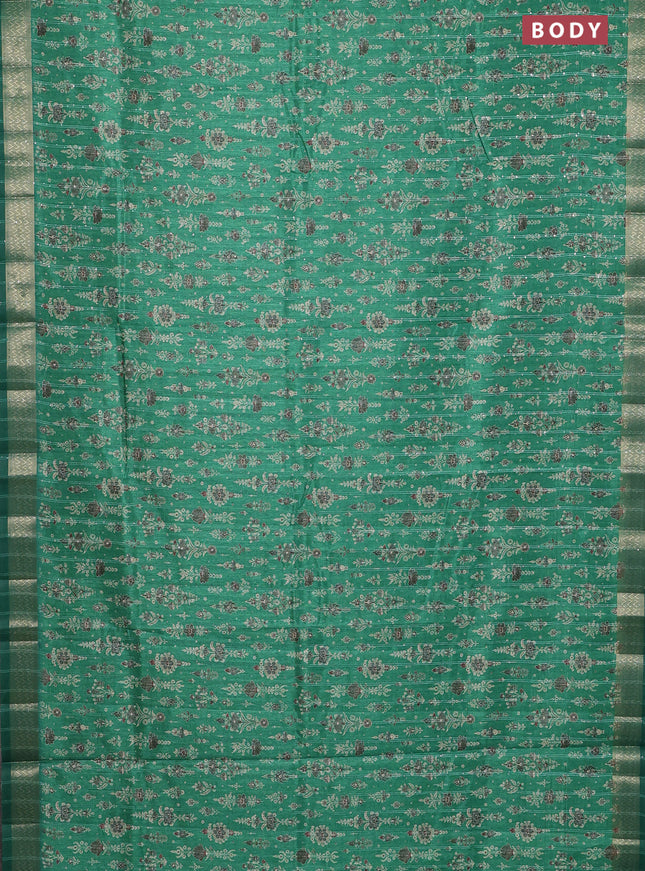 Semi tussar saree green with allover prints & sequin work and zari woven border