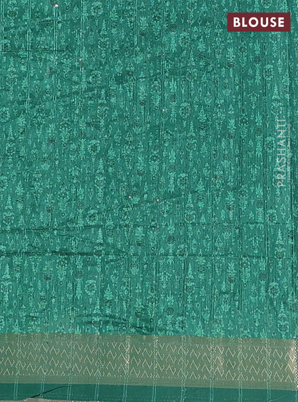 Semi tussar saree green with allover prints & sequin work and zari woven border