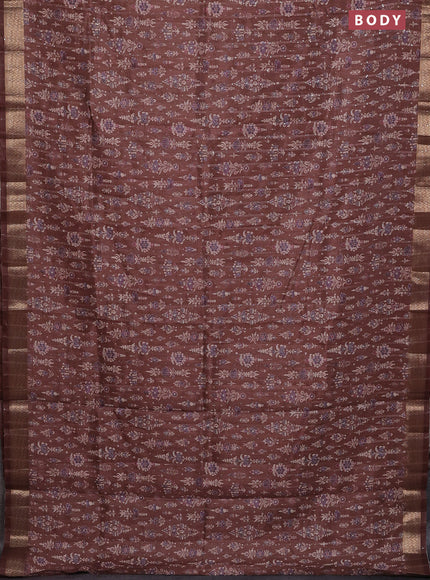 Semi tussar saree brown with allover prints & sequin work and zari woven border