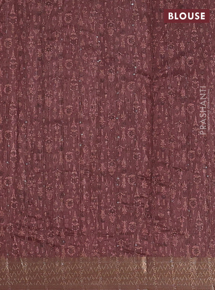 Semi tussar saree brown with allover prints & sequin work and zari woven border