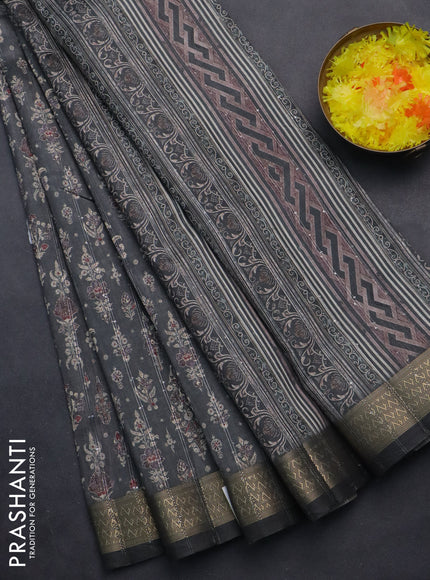 Semi tussar saree grey with allover prints & sequin work and zari woven border