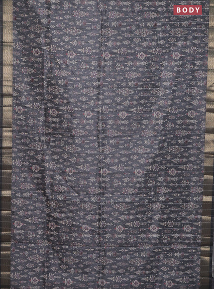 Semi tussar saree grey with allover prints & sequin work and zari woven border