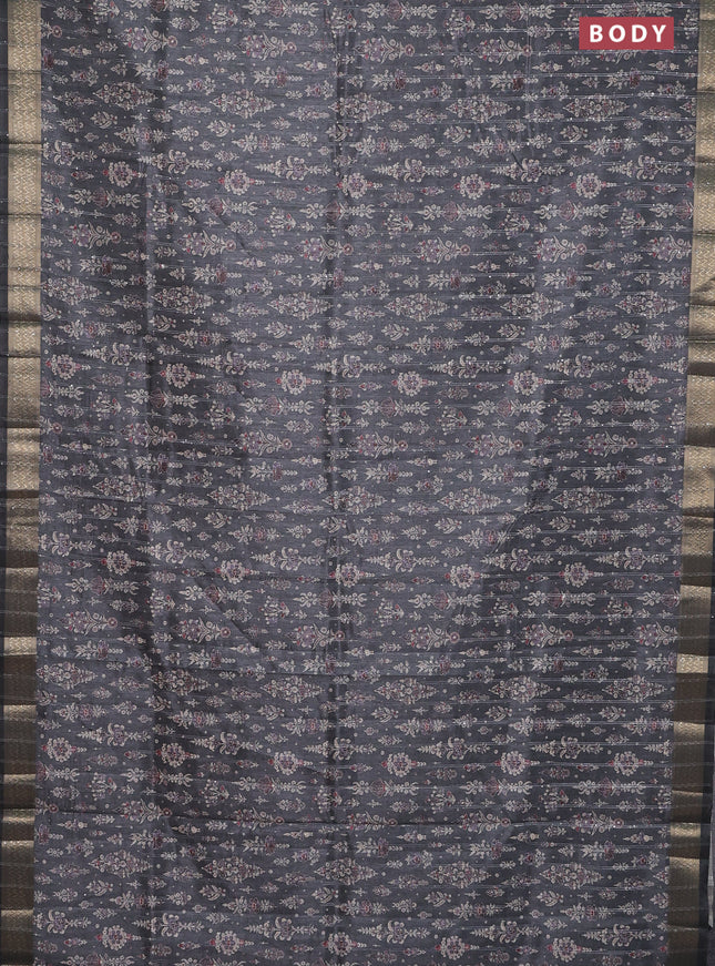 Semi tussar saree grey with allover prints & sequin work and zari woven border