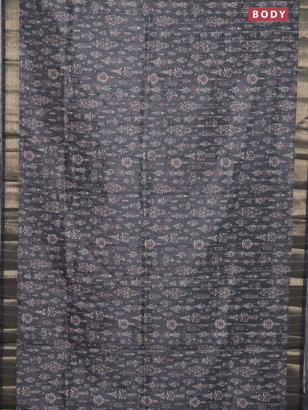 Semi tussar saree grey with allover prints & sequin work and zari woven border