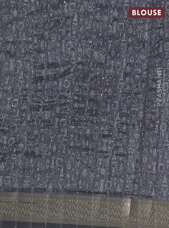 Semi tussar saree grey with allover prints & sequin work and zari woven border