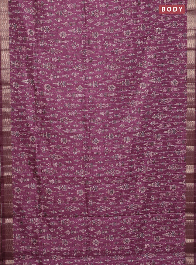 Semi tussar saree dark magenta pink with allover prints & sequin work and zari woven border