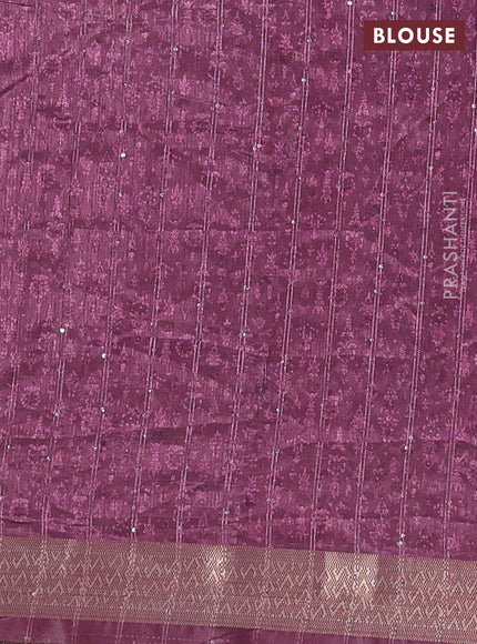 Semi tussar saree dark magenta pink with allover prints & sequin work and zari woven border