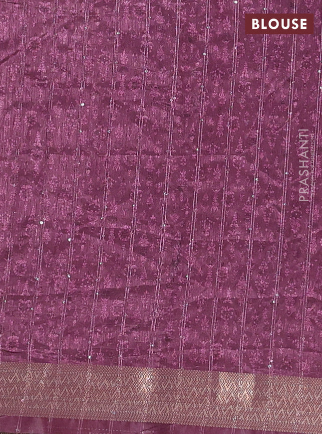 Semi tussar saree dark magenta pink with allover prints & sequin work and zari woven border
