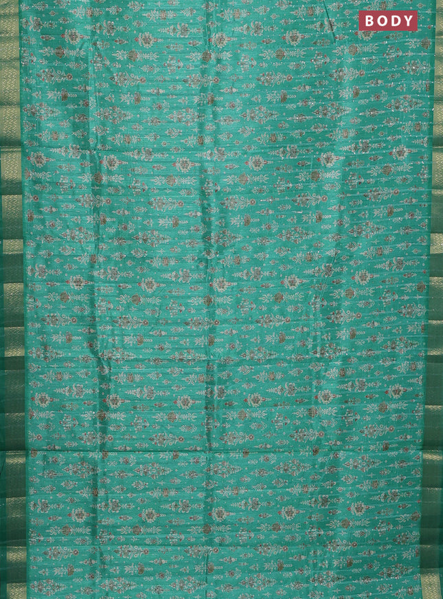 Semi tussar saree green with allover prints & sequin work and zari woven border