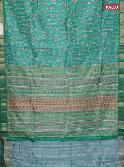Semi tussar saree green with allover prints & sequin work and zari woven border