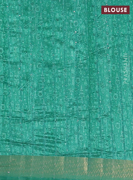 Semi tussar saree green with allover prints & sequin work and zari woven border