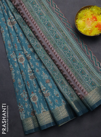 Semi tussar saree blue shade with allover prints & sequin work and zari woven border