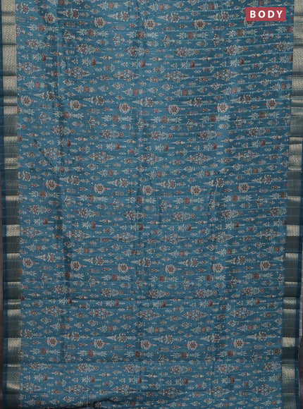 Semi tussar saree blue shade with allover prints & sequin work and zari woven border