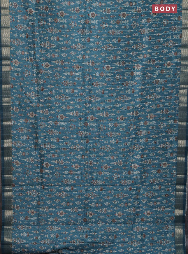 Semi tussar saree blue shade with allover prints & sequin work and zari woven border