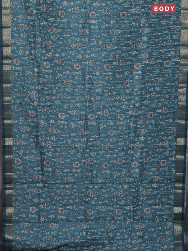 Semi tussar saree blue shade with allover prints & sequin work and zari woven border
