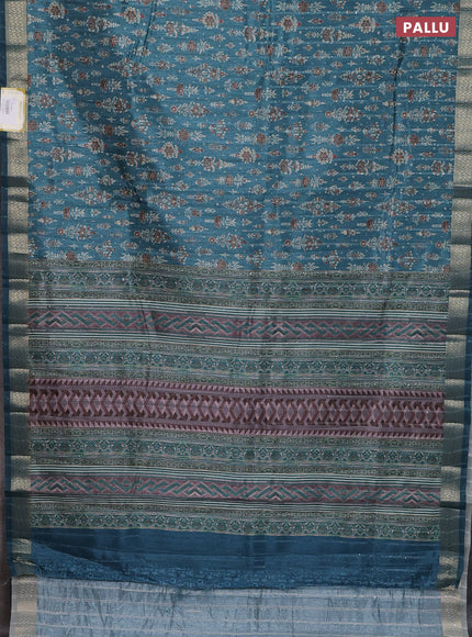 Semi tussar saree blue shade with allover prints & sequin work and zari woven border