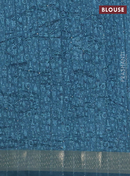 Semi tussar saree blue shade with allover prints & sequin work and zari woven border