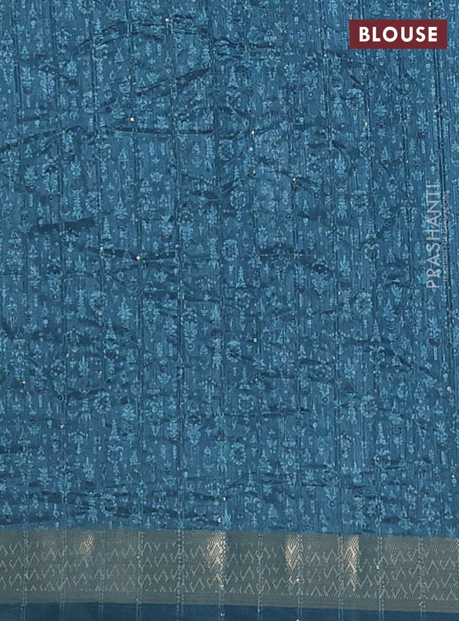 Semi tussar saree blue shade with allover prints & sequin work and zari woven border