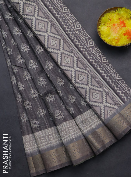 Semi tussar saree grey with butta prints & sequin work and zari woven border