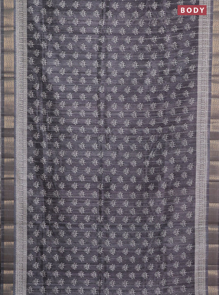 Semi tussar saree grey with butta prints & sequin work and zari woven border