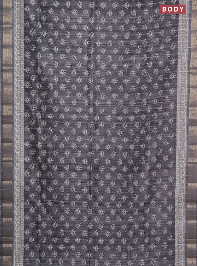 Semi tussar saree grey with butta prints & sequin work and zari woven border
