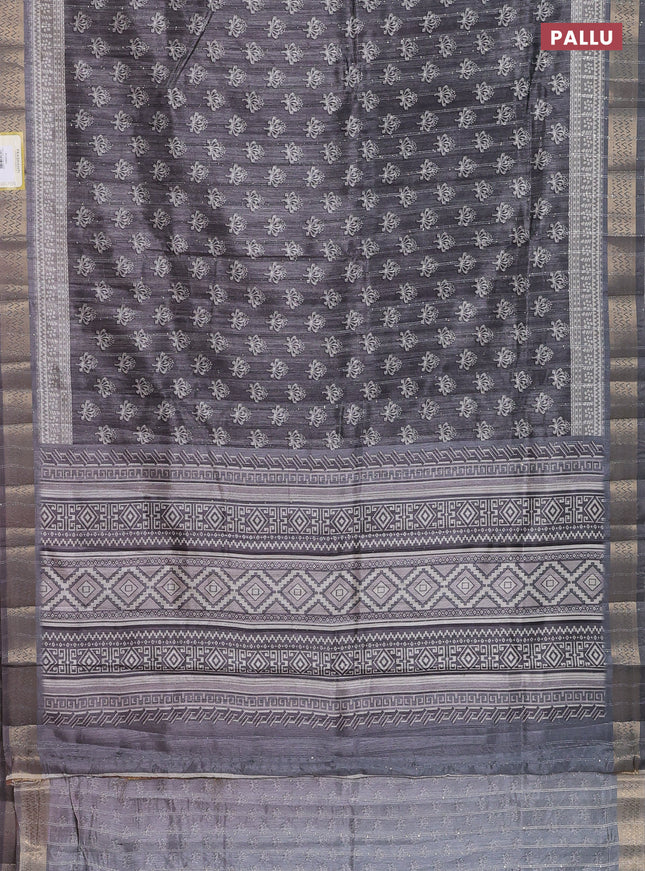 Semi tussar saree grey with butta prints & sequin work and zari woven border
