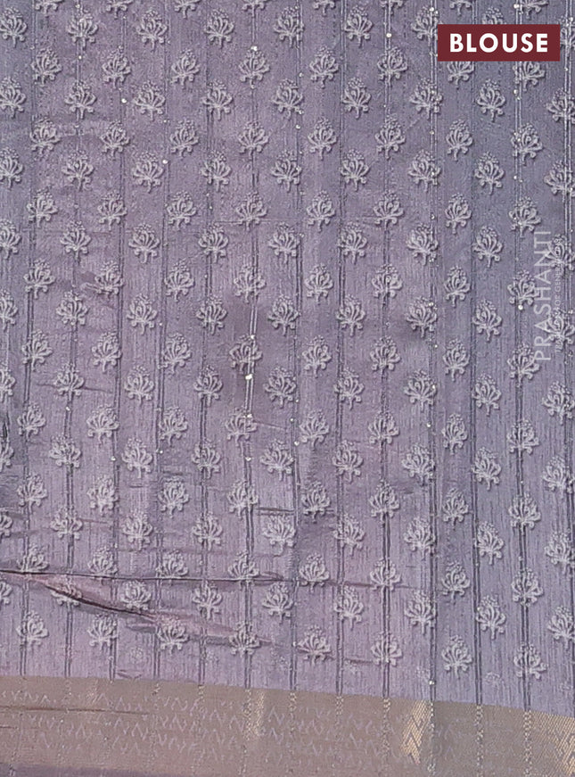 Semi tussar saree grey with butta prints & sequin work and zari woven border