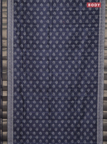 Semi tussar saree dark navy blue with butta prints & sequin work and zari woven border