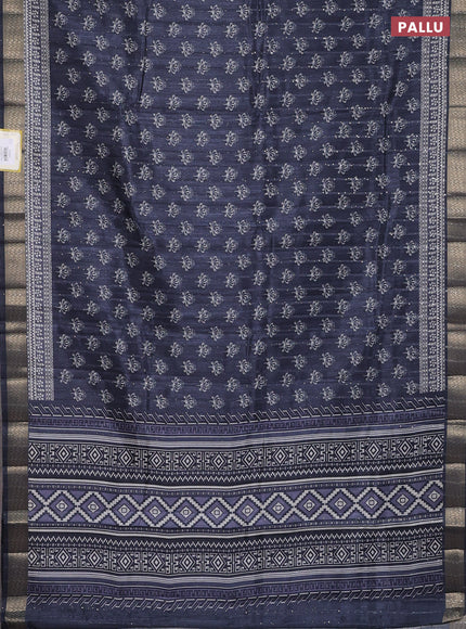 Semi tussar saree dark navy blue with butta prints & sequin work and zari woven border