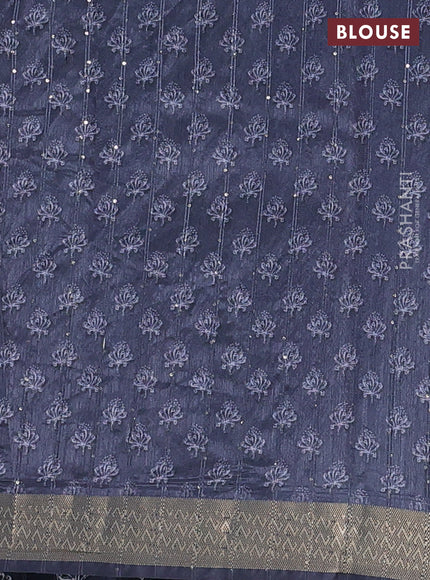 Semi tussar saree dark navy blue with butta prints & sequin work and zari woven border