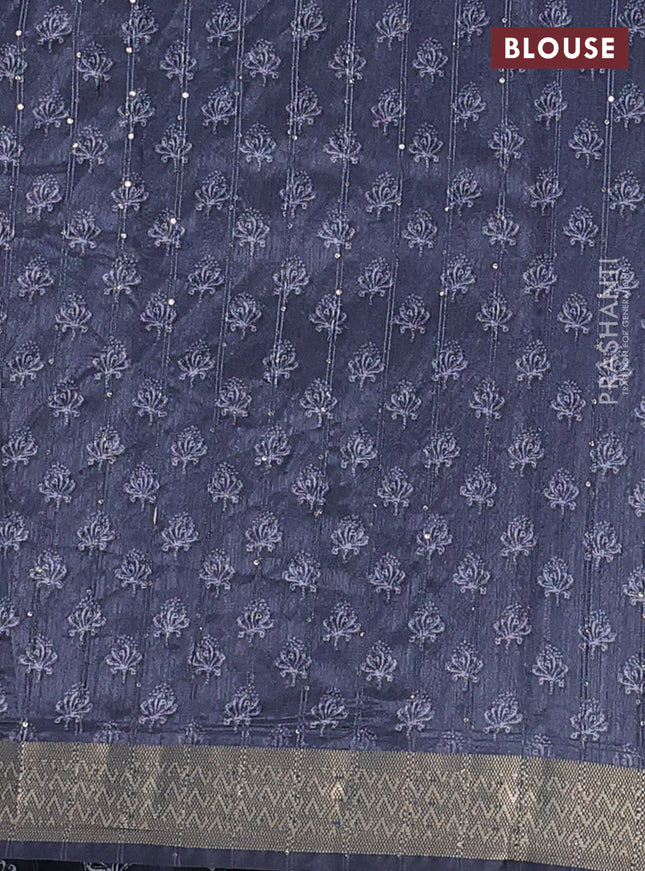 Semi tussar saree dark navy blue with butta prints & sequin work and zari woven border