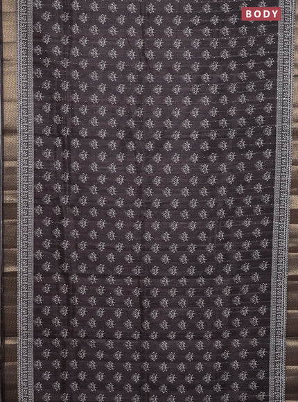 Semi tussar saree brown with butta prints & sequin work and zari woven border